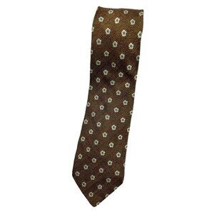 CAMERUCCI Men's 100% Silk Necktie LUXURY Tie Brown Floral W:3.6" EUC
